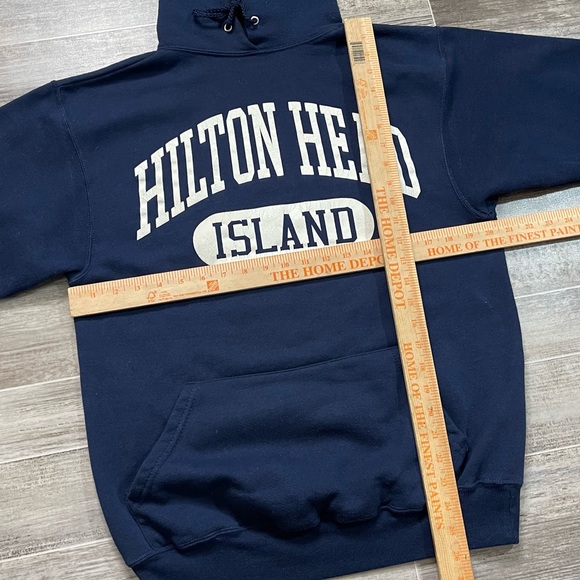 Vintage Hoodie Sweatshirt Navy Blue College Block Print Made In USA - Picture 5 of 5